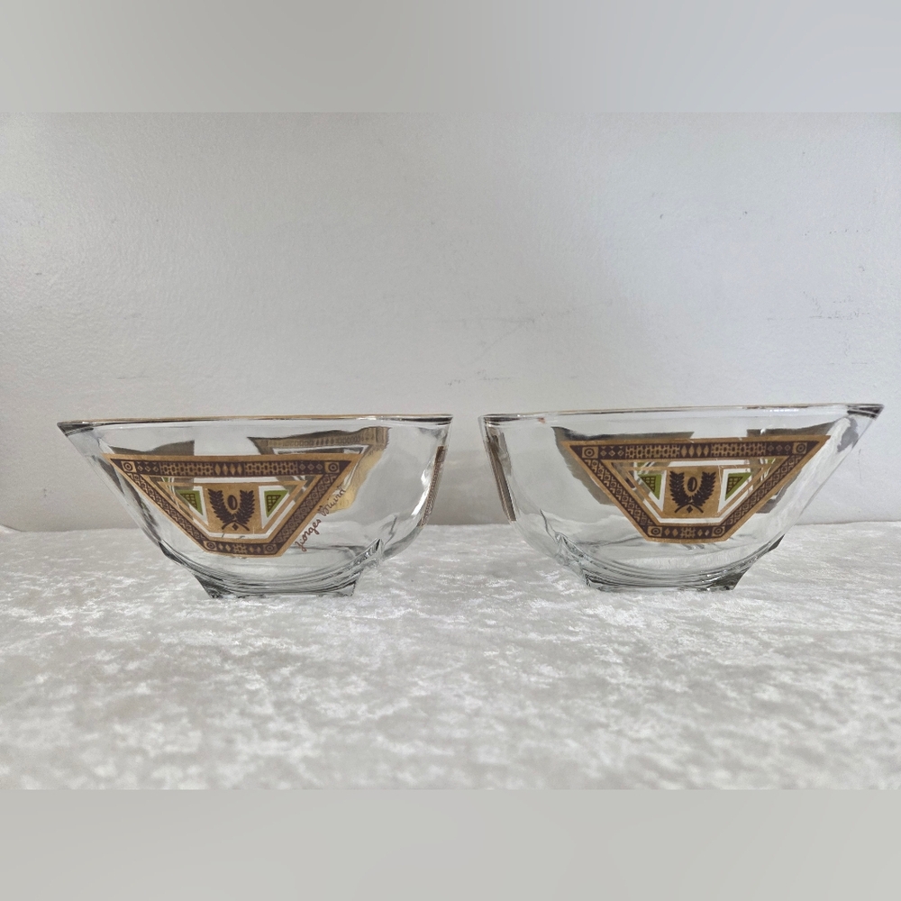 Georges Briard Black Gold Square Bowls Wheat Vintage Signed Set Of  2~Pre-Owned